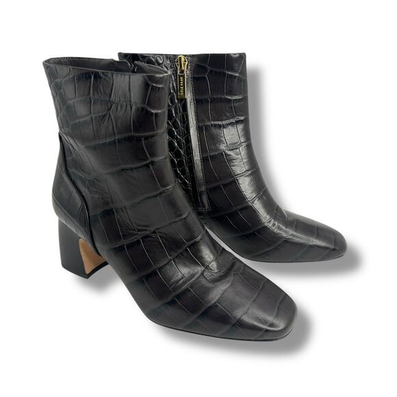 Cole Haan Gemma Dress Booties Dark Chocolate Crocodile Size 5 Square Anle Boot - Picture 10 of 15